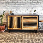 Handmade Indian Hand Carved Solid Hard Wood Mable Sliding Sideboard